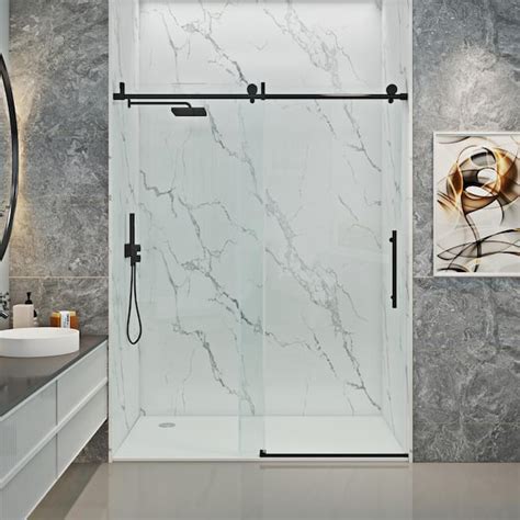 Mcocod 60 In W X 76 In H Single Sliding Frameless Soft Close Shower Door In Matte Black With 3