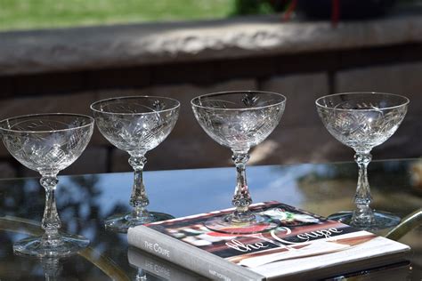 6 Vintage Etched Crystal Cocktail Glasses Cambridge 1940 S Nick And Nora Craft Cocktail