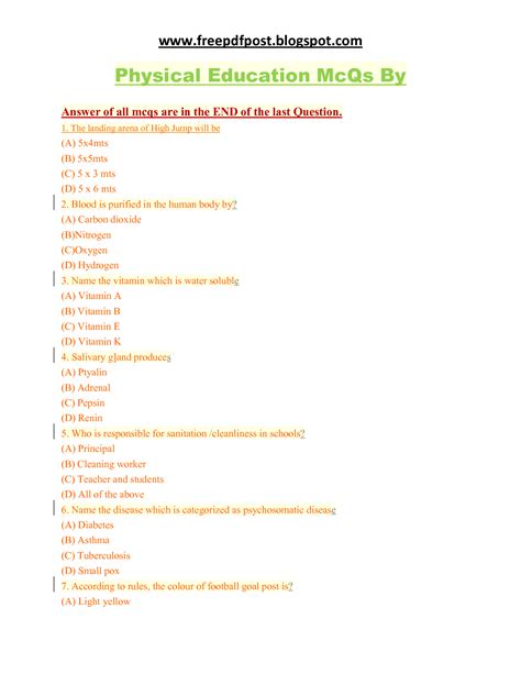 Solution Physical Education Mcqs By Studypool