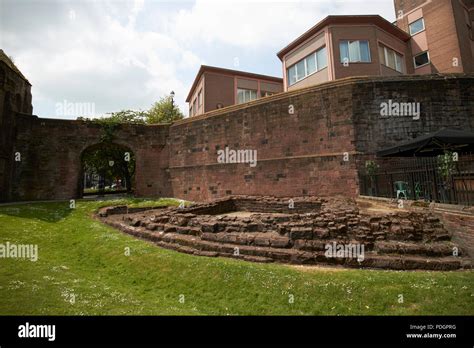 chester city walls showing original roman walls and angle tower ...