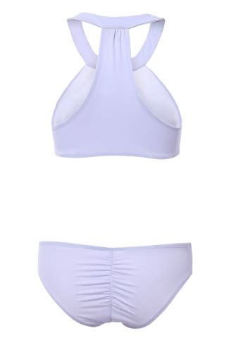 Fashion Pure Color Two Piece Grey High Neck Bikini Swimwear Bathsuit On
