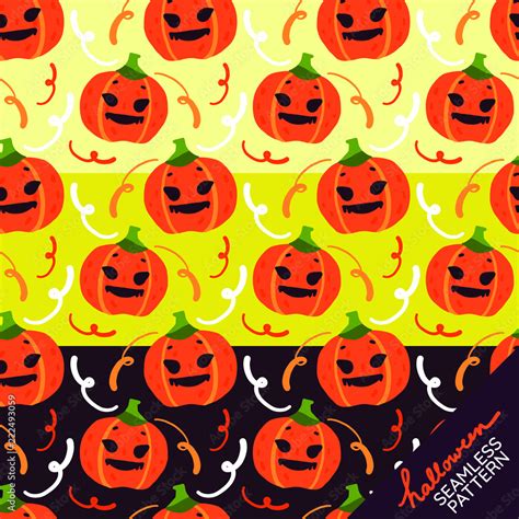 Seamless Pattern Of Funny Jack O Lanterns Pumpkins On Different Color