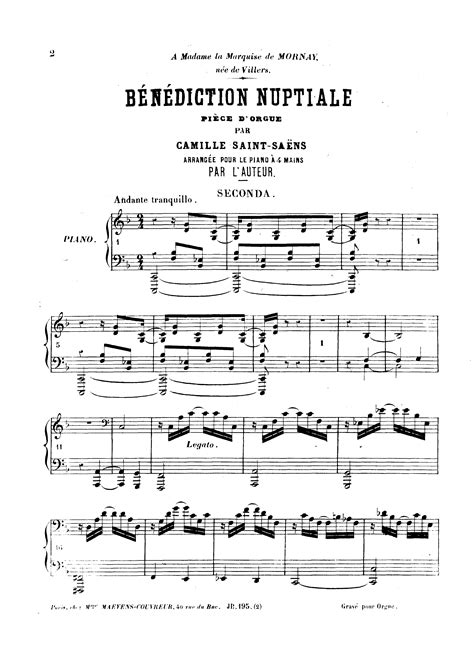 Saint Saëns Camille Bénédiction Nuptiale Op 9 for Piano Duet