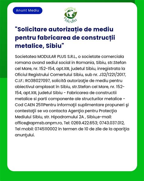 Solicitare Autoriza Ie De Mediu Pentru Fabricarea De