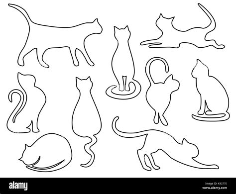 Conjunto De Gato Una Línea Silueta Imagen Vector De Stock Alamy