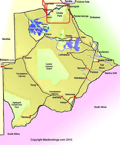 Chobe National Park Map - Cities And Towns Map