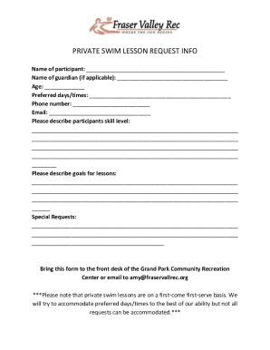 Fillable Online Private Swim Lessons Request Form Students