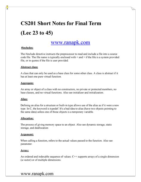 CS201 Short Notes Final Term CS201 Short Notes For Final Term Lec 23