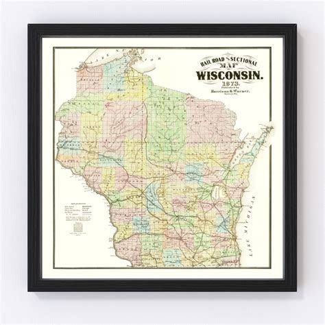 Vintage Railroad Map Of Wisconsin 1873 By Ted S Vintage Art