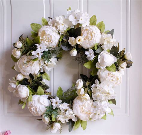 Coolmade Artificial Peony Flower Wreath White Flower Door Wreath