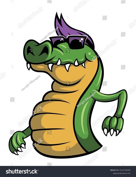 Cartoon Style Crocodile Character Alligator Purple Stock Vector