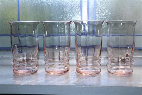 Pink Depression Glass Ribbed Tumblers Vintage S