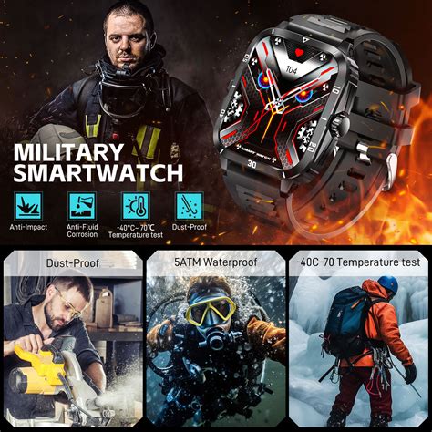 Eigiis Military Smart Watches For Men 3atm Waterproof Outdoor Tactical Smartwatch 196” Big