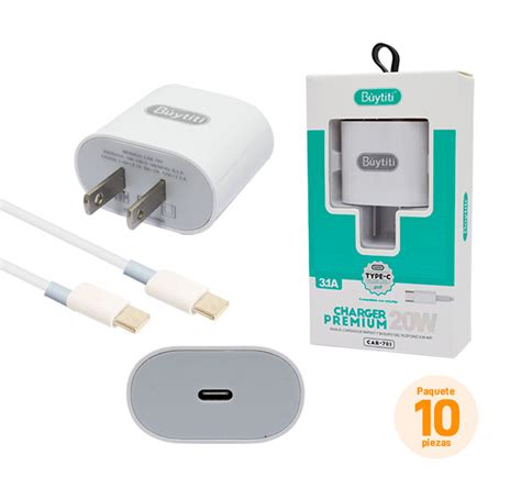 Paquete De 10 Cubos Cargadores Con 1 Puerto USB C Y Cable Tipo C