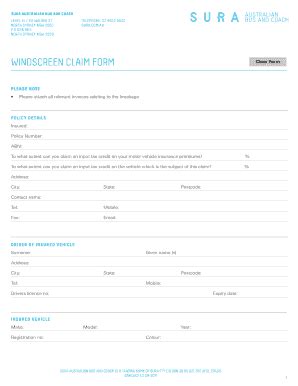 Fillable Online Windscreen Claim Form Sura Fax Email Print Pdffiller