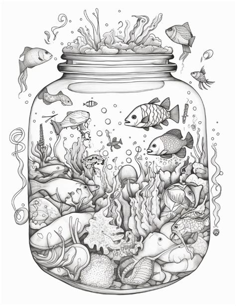 Life Inside Jar Printable Coloring Pages For Adults Grayscale Colo