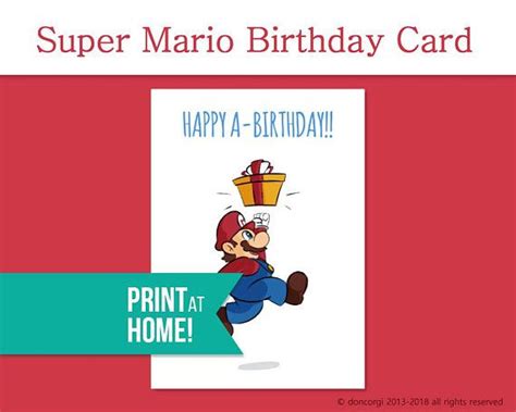 Printable Super Mario Birthday Card Greeting Cards Digital Etsy Uk