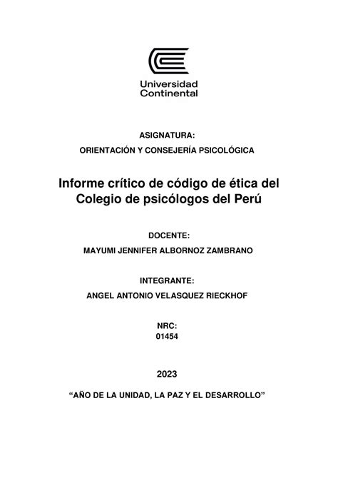 Código de ética del Colegio de psicólogos del Perú 4 ASIGNATURA