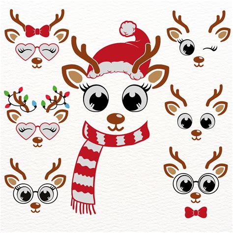 Christmas Reindeer Face Svg Bundle Cute Reindeer Face Clipart