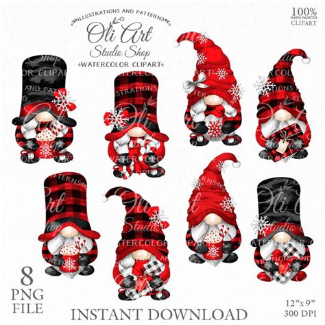 Watercolor Christmas Gnomes Clipart Cute Characters Scandi Inspire