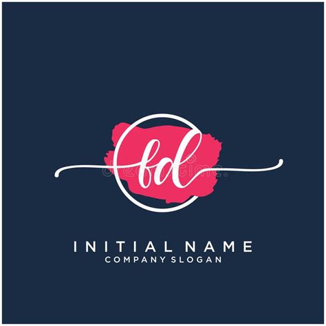 Fd Initial Handwriting Logo Design With Brush Circle Stock Vector