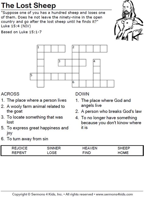 The Lost Sheep Crossword | Sermons4Kids