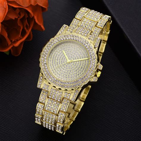 Hip Hop Iced Out Gold Tone Techno Pave Bling Diamond Watch Shopee