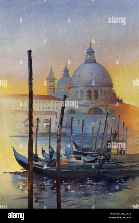 Watercolor painting of the canal in Venice Stock Photo - Alamy