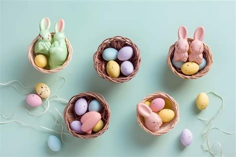 Premium Ai Image A Bunch Of Easter Eggs In Baskets With Bunny Ears