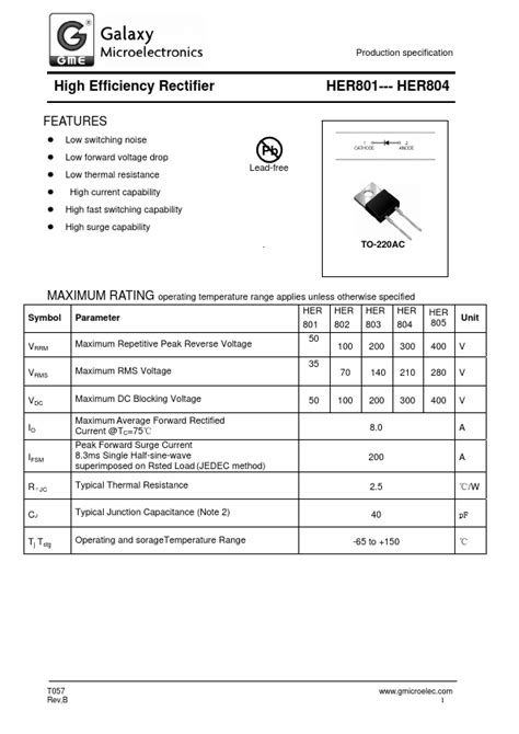 Her Datasheet High Efficiency Rectifier