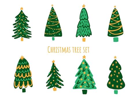 Premium Vector Vector Set Of Cartoon Christmas Trees Pines For Greeting Card Invitation Banner