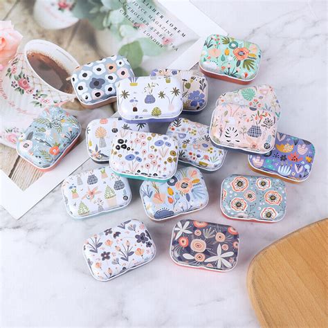 Mini Flower Tin Trinket Coin Box Jewelry Storage Case Tinplate Small