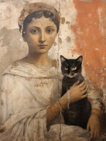 Frau Mit Katze Gemalt Portrait Fresko Ungew Hnliche Kunst Skurrile