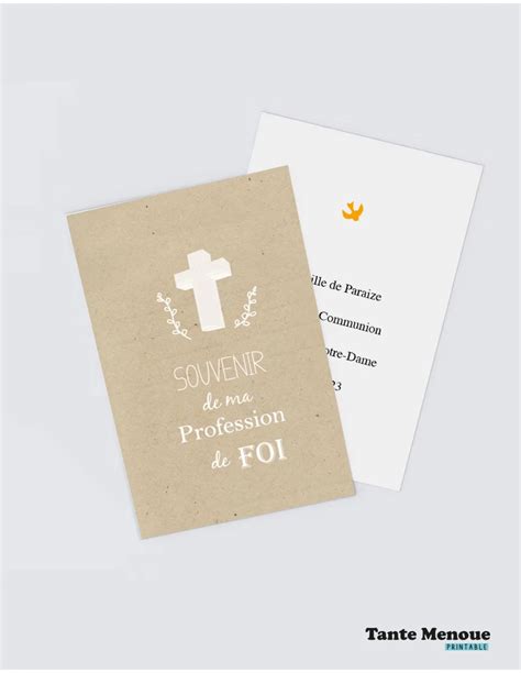 4 Cartes De Profession De Foi Souvenir Beige Personnalisable