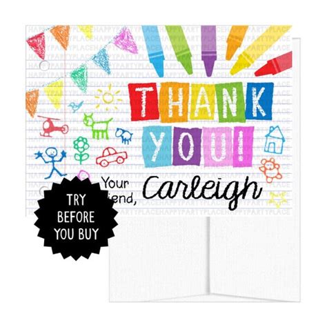 Crayon Thank You Card School Thank You Cards Kid Thank You Etsy