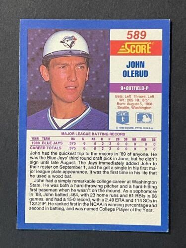 Score John Olerud Signed Rookie Card Rc Auto Sn Ebay