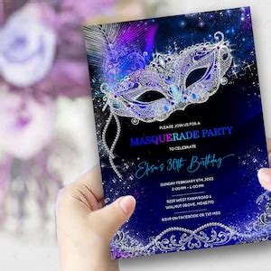 Editable Themes for Masquerade Party Template, Birthday Blue and Black Masquerade Party ...