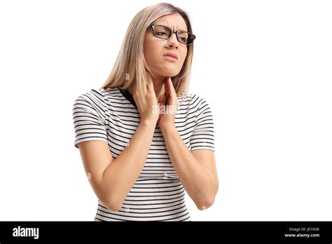 Young Woman Having A Sore Throat Isolated On White Background Stock