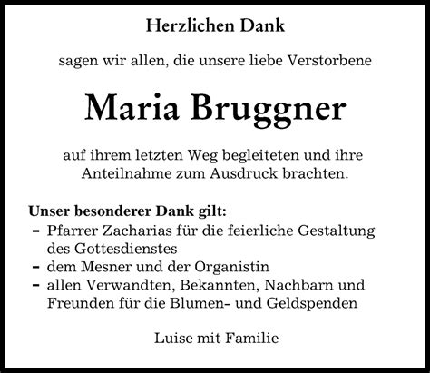 Traueranzeigen Von Maria Bruggner Augsburger Allgemeine Zeitung