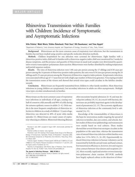 (PDF) Rhinovirus Transmission within Families with Children: Incidence ...