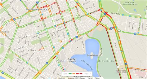 33: Visualisation of traffic flow data along edges: red = slow, orange ...