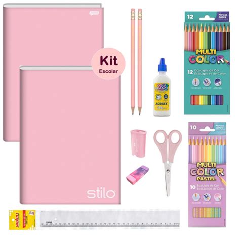 Kit Material Escolar Volta as Aulas Infantil Menina Tom Pastel Rosa ...
