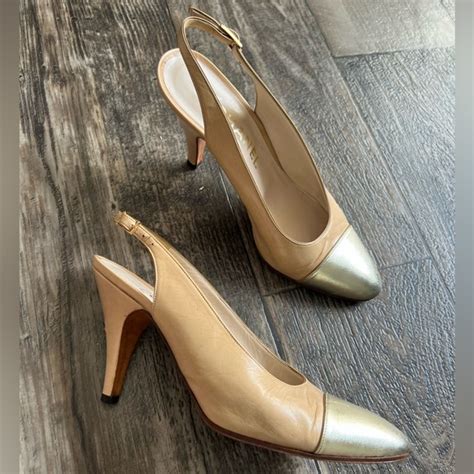 Chanel Shoes Vintage Chanel Gold Cap Toe Heels Poshmark