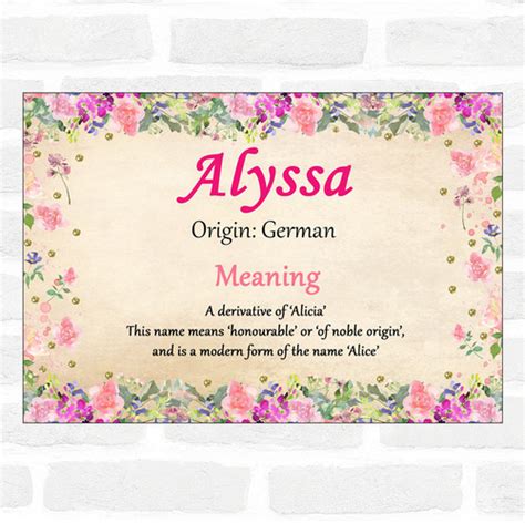 Alyssa Name Meaning Floral Certificate - The Card Zoo