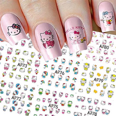 Hello Kitty Nail Stickers - 12 Sheets 3D Self-Adhesive Nail Art ...