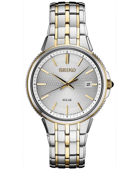 Seiko Mens Solar Essentials Two Tone Stainless Steel Bracelet Watch 39