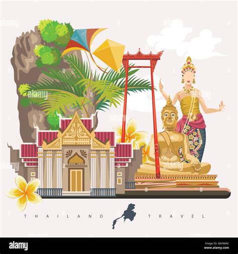 Travel Thailand Landmarks Thai Vector Icons Vacations Poster With Stock Vector Art