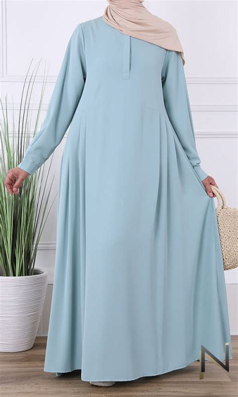 Simple Abaya Buttoned Round Neck Pleats At The Waist Sleeves With