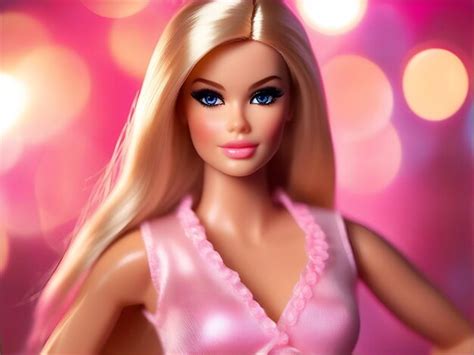 Premium Photo Fashionable Blonde Doll On Pink Background With Bokeh