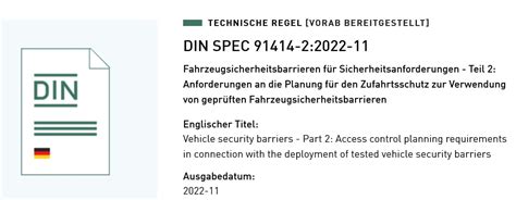 DIN SPEC Anforderungen an Planung für den Zufahrtschutz zur